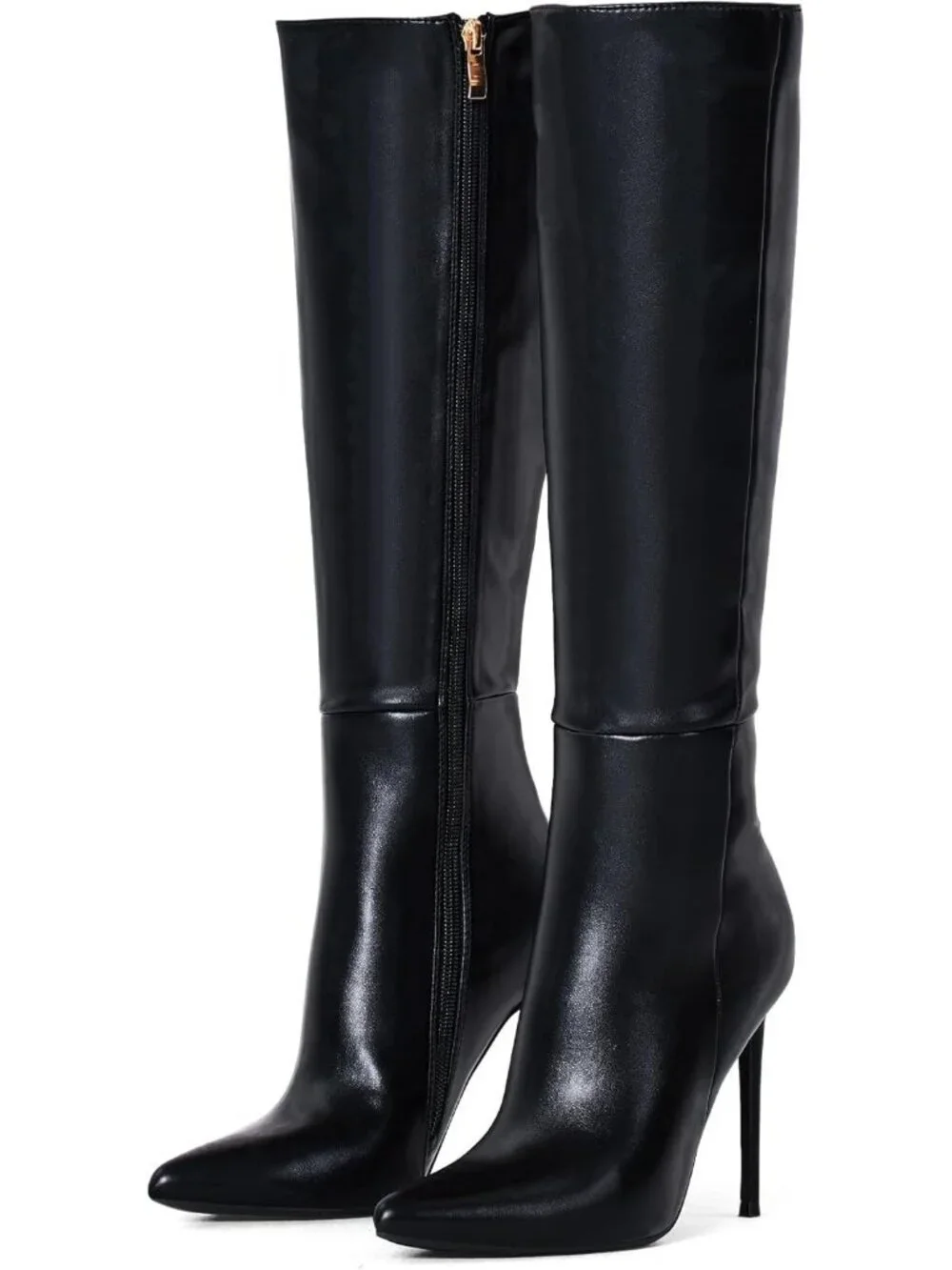 Women's Black Synthetic Rubber Stretch Suede Long Pointed Toe Over the Knee Boot